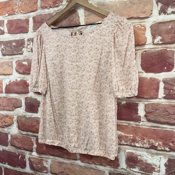 C&C California Crop Top Shirt Women's M Pink Multicolor Floral Abstract Tie Nape - Picture 3 of 8